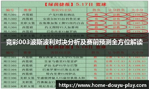 竞彩003波斯波利对决分析及赛前预测全方位解读